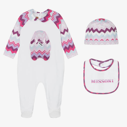 Missoni-Girls White & Pink Cotton Babysuit Set | Childrensalon Outlet