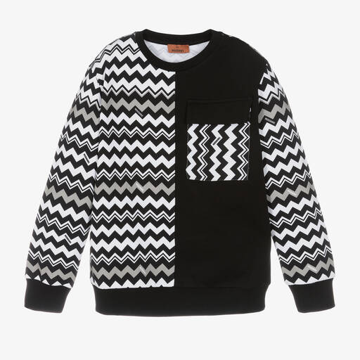 Missoni-Teen Boys Black Zigzag Organic Cotton Sweatshirt | Childrensalon Outlet