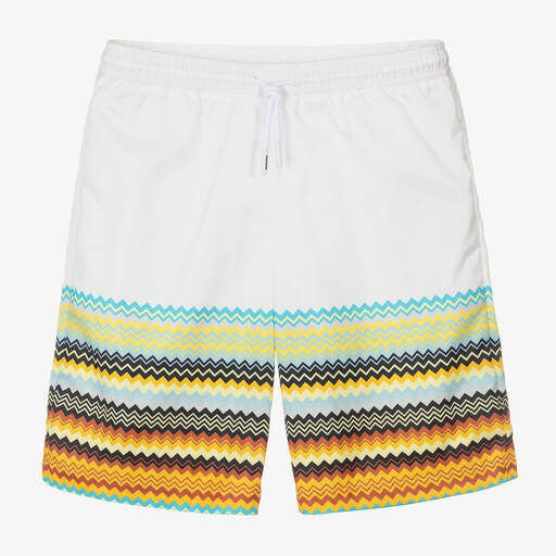 Missoni-Teen Boys White Zigzag Print Swim Shorts | Childrensalon Outlet