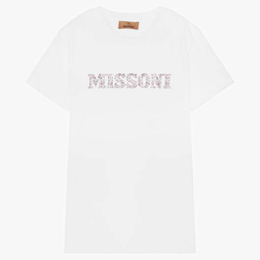 Missoni-Weißes Teen T-Shirt aus Biobaumwolle für Mädchen | Childrensalon Outlet