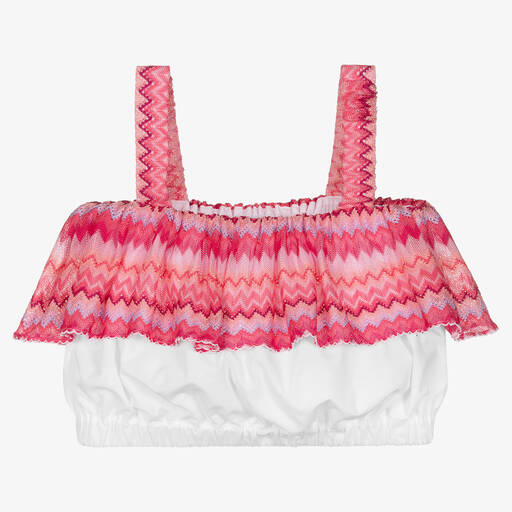 Missoni-Teen Girls White & Pink Zigzag Top  | Childrensalon Outlet