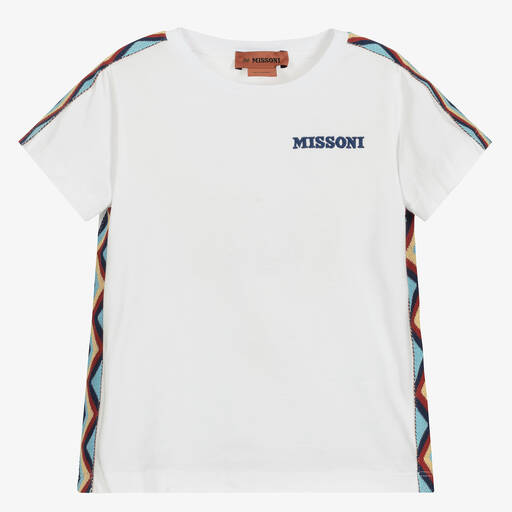 Missoni-Weißes Biobaumwoll-Zickzack-T-Shirt | Childrensalon Outlet