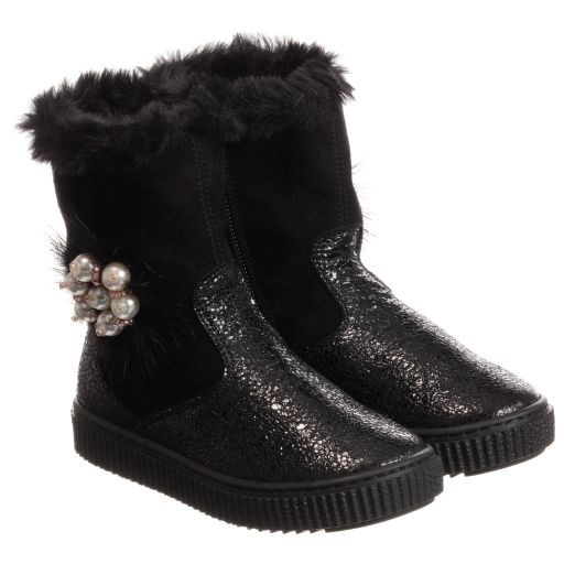 Missouri-Girls Black Leather Boots | Childrensalon Outlet