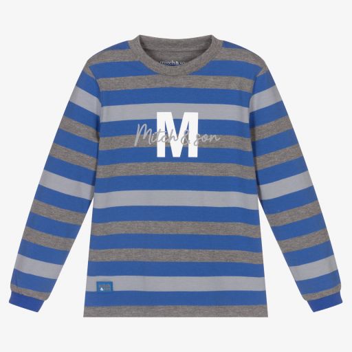 Mitch & Son-Blue & Grey Striped Cotton Top | Childrensalon Outlet