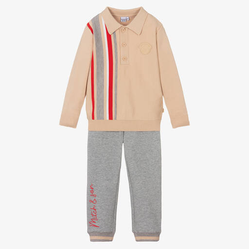 Mitch & Son-Boys Beige & Grey Casual Outfit Set | Childrensalon Outlet