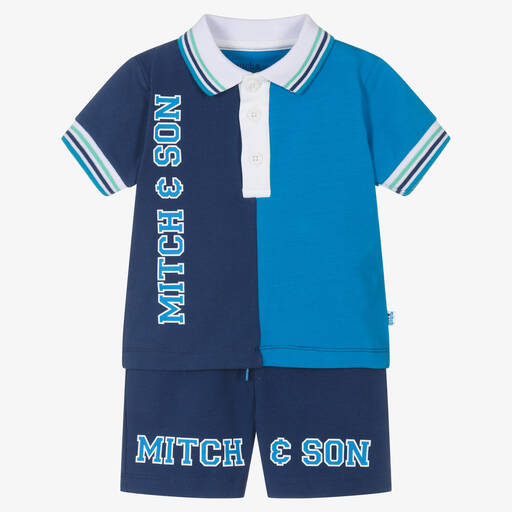 Mitch & Son-Boys Blue Colourblock Logo Shorts Set | Childrensalon Outlet
