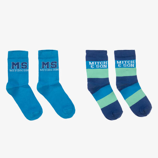 Mitch & Son-Boys Blue Cotton Logo Socks (2 Pack) | Childrensalon Outlet