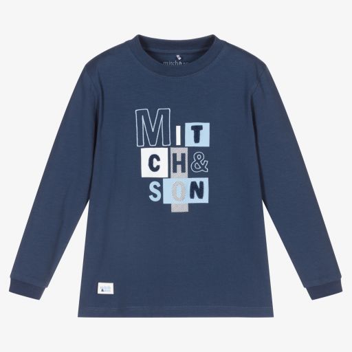 Mitch & Son-Boys Blue Cotton Logo Top | Childrensalon Outlet