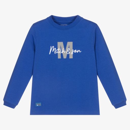 Mitch & Son-Boys Blue Cotton Logo Top | Childrensalon Outlet