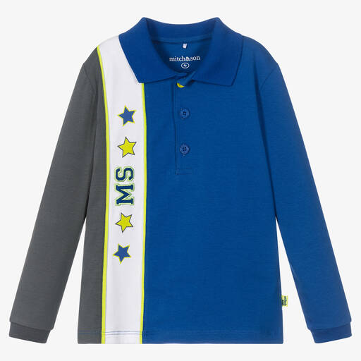 Mitch & Son-Boys Blue Cotton Polo Shirt | Childrensalon Outlet