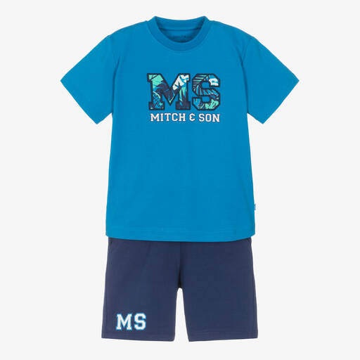 Mitch & Son-طقم شورت قطن جيرسي لون أزرق للأولاد | Childrensalon Outlet