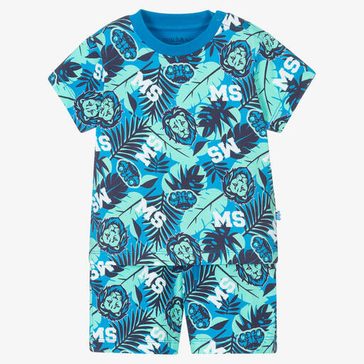 Mitch & Son-Boys Blue & Green Jungle Logo Shorts Set | Childrensalon Outlet