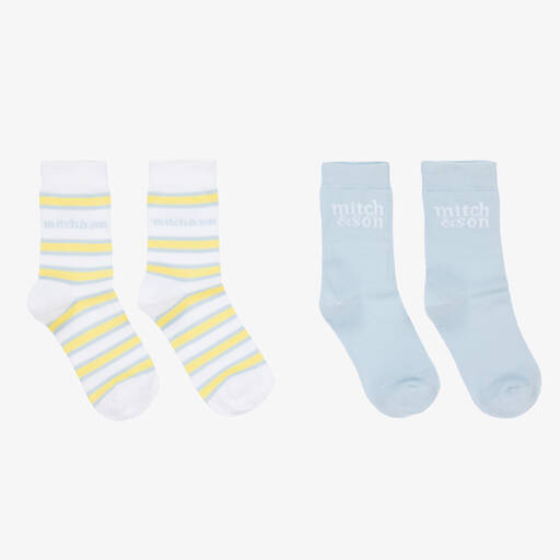 Mitch & Son-Boys Blue & White Logo Socks (2 Pack) | Childrensalon Outlet