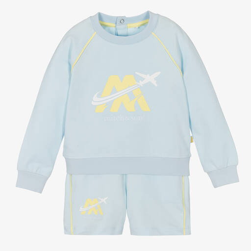 Mitch & Son-Голубой топ и шорты с желтым логотипом | Childrensalon Outlet