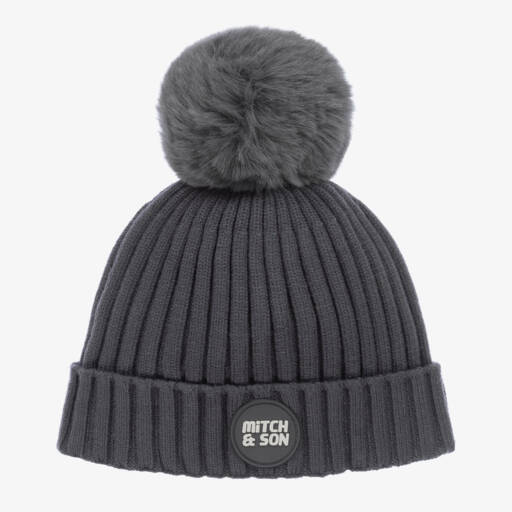 Mitch & Son-Boys Charcoal Knit Pom Hat | Childrensalon Outlet