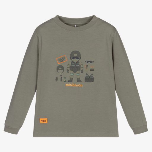 Mitch & Son-Boys Green Cotton Logo Top | Childrensalon Outlet