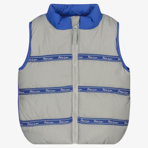 Mitch & Son-Boys Grey & Blue Puffer Gilet | Childrensalon Outlet