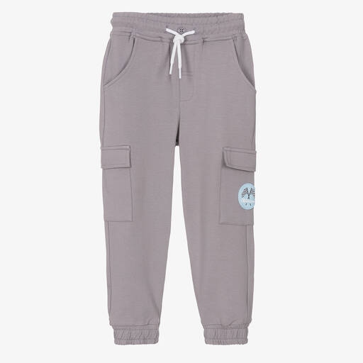 Mitch & Son-Boys Grey Cotton Logo Joggers | Childrensalon Outlet