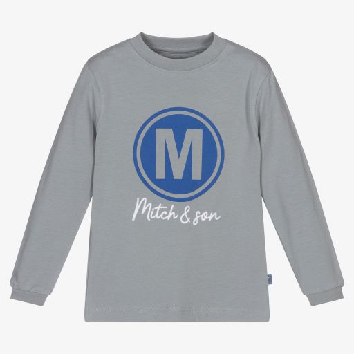 Mitch & Son-Boys Grey Cotton Logo Top | Childrensalon Outlet