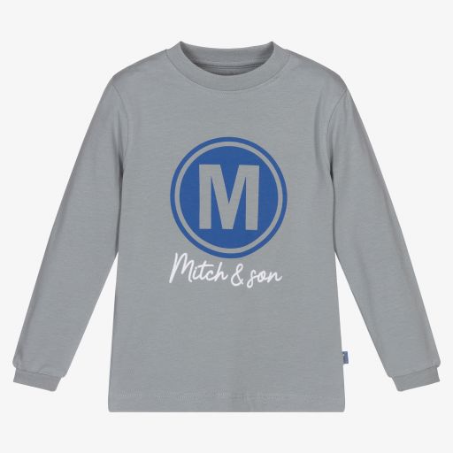 Mitch & Son-Boys Grey Cotton Logo Top | Childrensalon Outlet