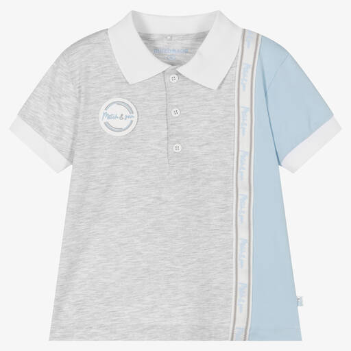 Mitch & Son-Boys Grey Cotton Polo Shirt | Childrensalon Outlet