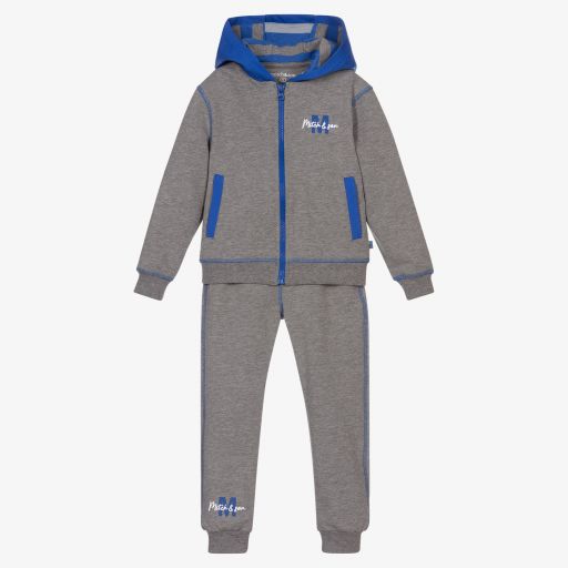 Mitch & Son-Boys Grey Cotton Tracksuit | Childrensalon Outlet