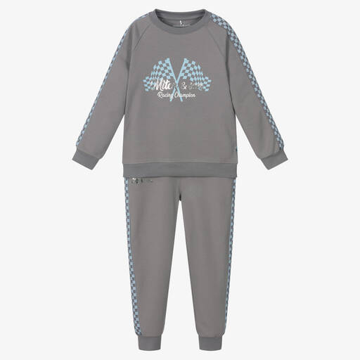 Mitch & Son-Boys Grey Cotton Tracksuit | Childrensalon Outlet