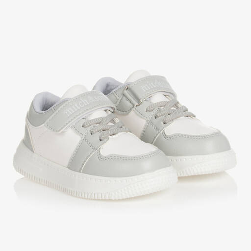 Mitch & Son-Boys Grey & White Velcro Trainers | Childrensalon Outlet