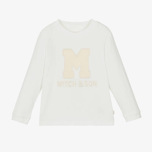 Mitch & Son-Boys Ivory Cotton Long Sleeve Tee | Childrensalon Outlet