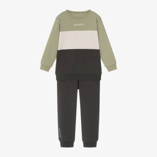 Mitch & Son-Boys Khaki Colourblock Jog Set | Childrensalon Outlet