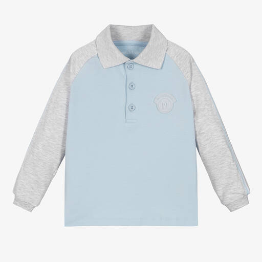 Mitch & Son-Boys Light Blue & Grey Cotton Polo Top | Childrensalon Outlet