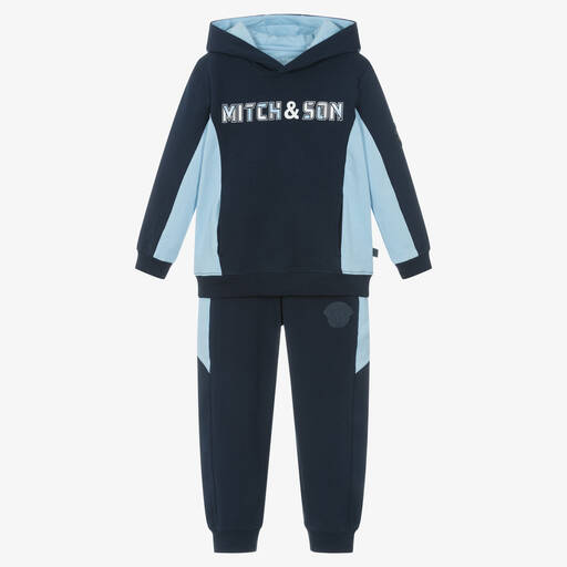 Mitch & Son-Boys Navy Blue Cotton Jersey Tracksuit | Childrensalon Outlet