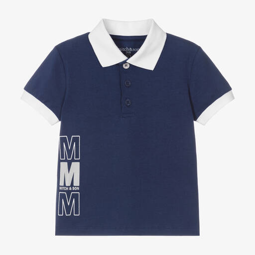Mitch & Son-Boys Navy Blue Cotton Polo Shirt | Childrensalon Outlet