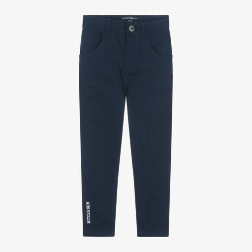 Mitch & Son-Boys Navy Cotton Trousers | Childrensalon Outlet
