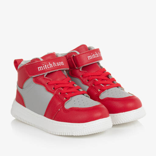 Mitch & Son-Boys Red & Grey High-Top Trainers | Childrensalon Outlet