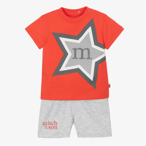 Mitch & Son-Boys Red & Grey Logo Shorts Set | Childrensalon Outlet