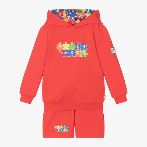 Mitch & Son-Boys Red Puzzle Print Cotton Shorts Set | Childrensalon Outlet