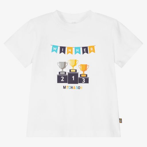 Mitch & Son-Boys White Cotton Logo T-Shirt | Childrensalon Outlet
