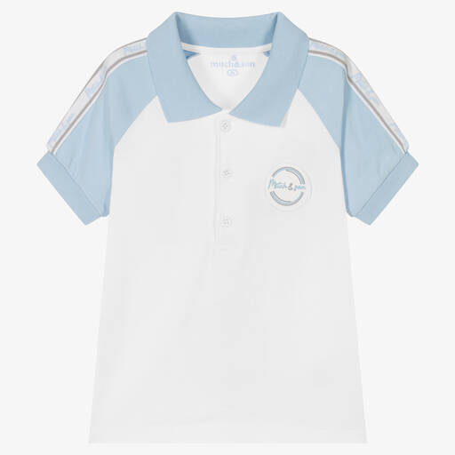 Mitch & Son-Boys White Cotton Polo Shirt | Childrensalon Outlet
