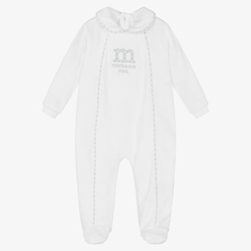 Mitch & Son-Boys White Velour Babygrow | Childrensalon Outlet
