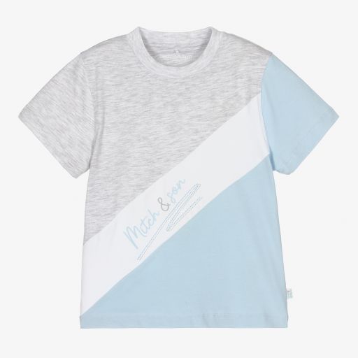 Mitch & Son-Grey & Blue Stripe T-Shirt | Childrensalon Outlet