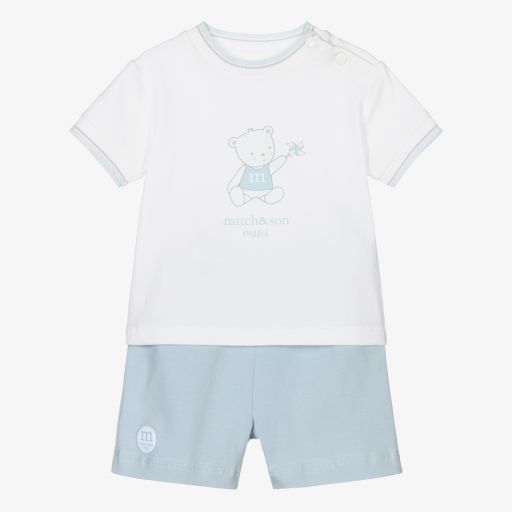 Mitch & Son-White & Blue Baby Shorts Set | Childrensalon Outlet