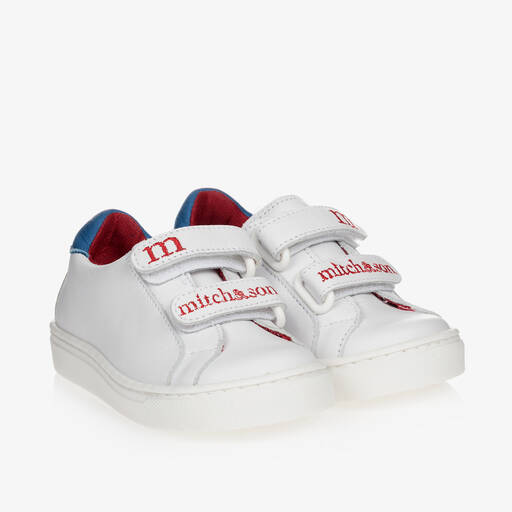 Mitch & Son-White & Blue Leather Trainers | Childrensalon Outlet