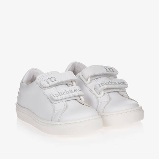 Mitch & Son-White Leather Logo Trainers | Childrensalon Outlet