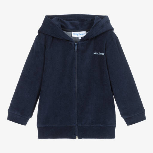 Mitty James-Blue Cotton Towelling Zip-Up Hoodie  | Childrensalon Outlet