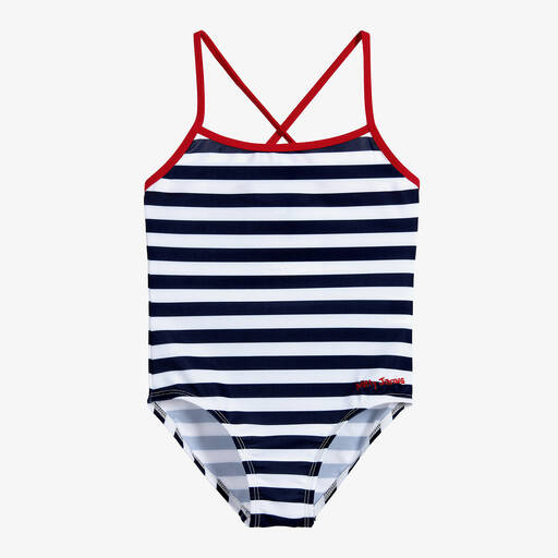 Mitty James-Girls Blue Stripe Swimsuit (UPF 50+) | Childrensalon Outlet