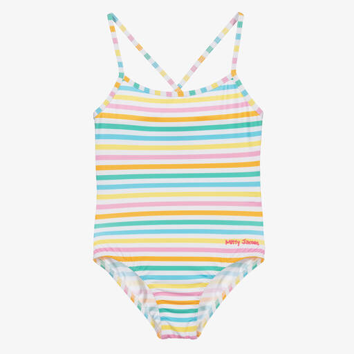 Mitty James-Girls Green Striped Swimsuit (UPF 50+) | Childrensalon Outlet