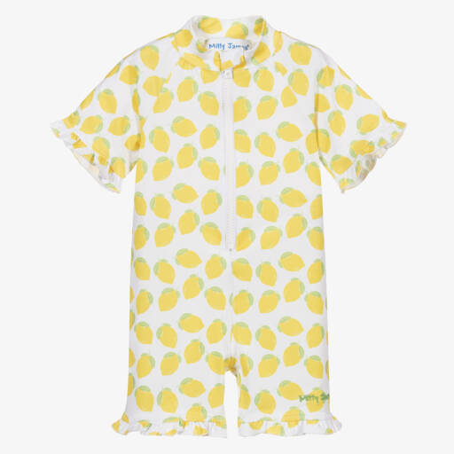 Mitty James-Купальник с лимонным принтом и оборками для девочек белый | Childrensalon Outlet