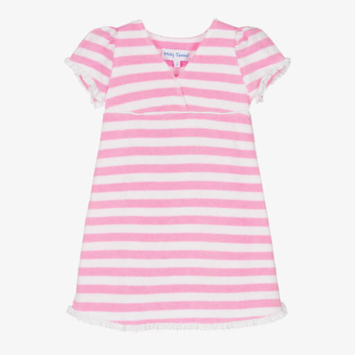 Mitty James-Girls Pink Striped Towelling Dress | Childrensalon Outlet