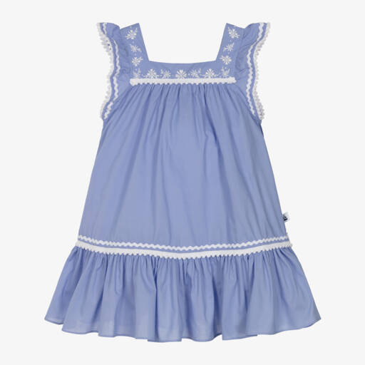 Mitty James-Платье из хлопка небесного оттенка с украшениями для девочек | Childrensalon Outlet